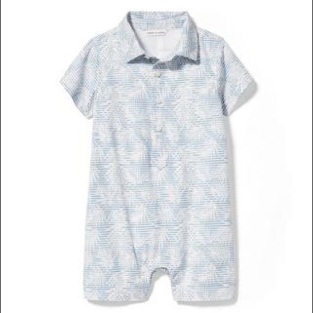 Janie and Jack Stripe Palm Print 1-Piece Short Romper, 3-6M - NWT -